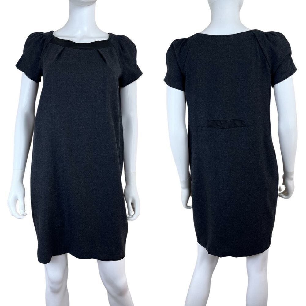 Maje Women Size 0 Gray Wool Pullover Shift Mini Dress Puff Sleeve Office Modern